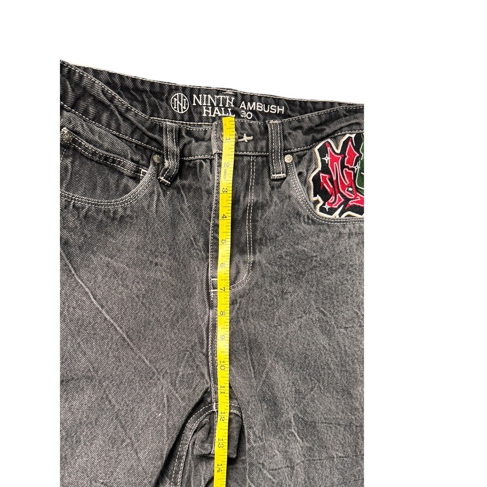 Ninth Hall Ambush Baggy Jeans Washed Black Embroidered Skater Mens 30 Streetwear - Picture 6 of 7